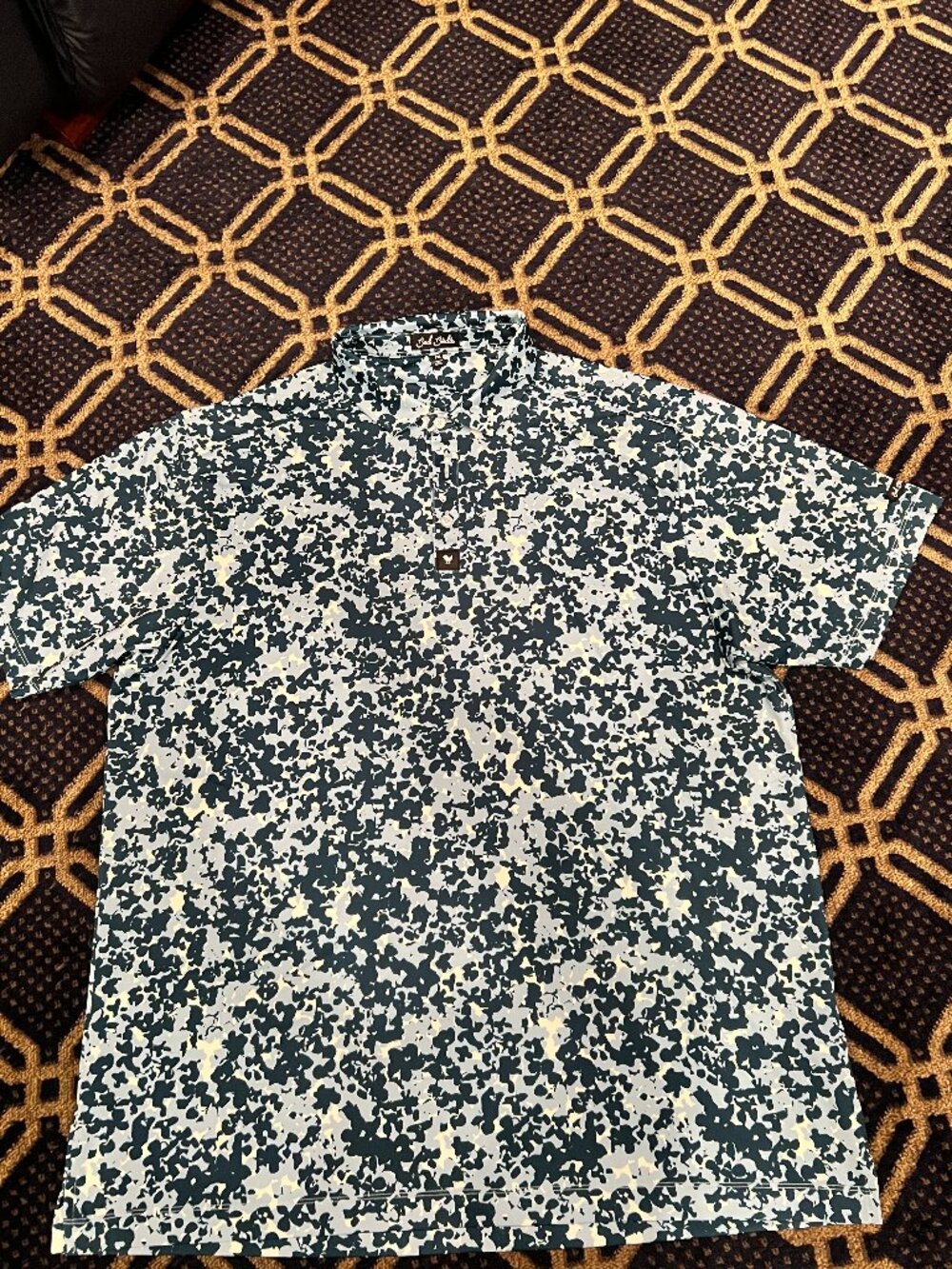 Bad Birdie Men’s 2XL Abstract Camo Golf Polo Green Blue White Performance Shirt